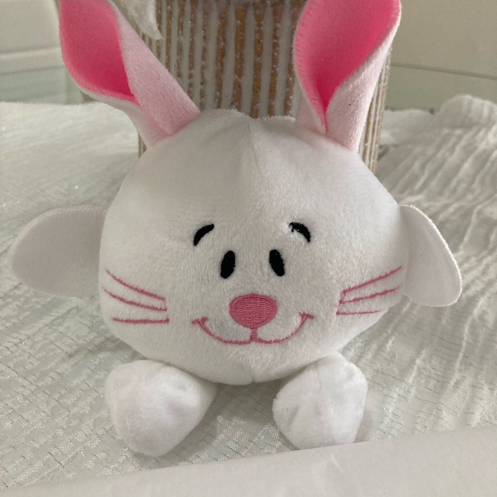 Adorable White and Pink Stuffed Bunny - Picture 2 of 5